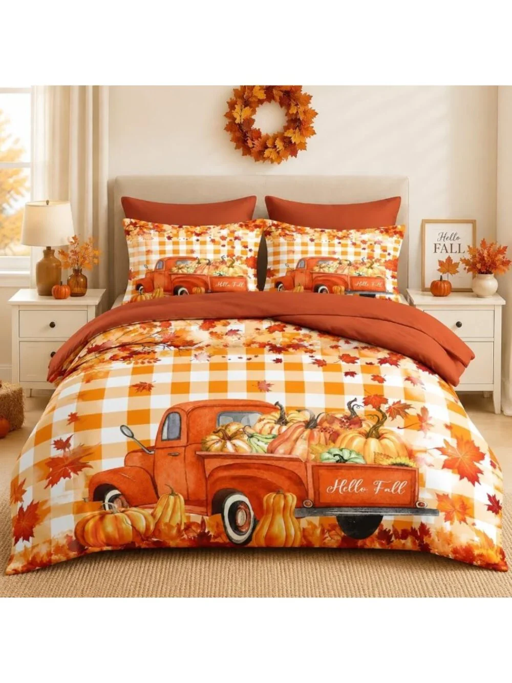 Cozy 7-Piece King Fall Comforter Set with Sheets | Autumn-Inspired Bedding